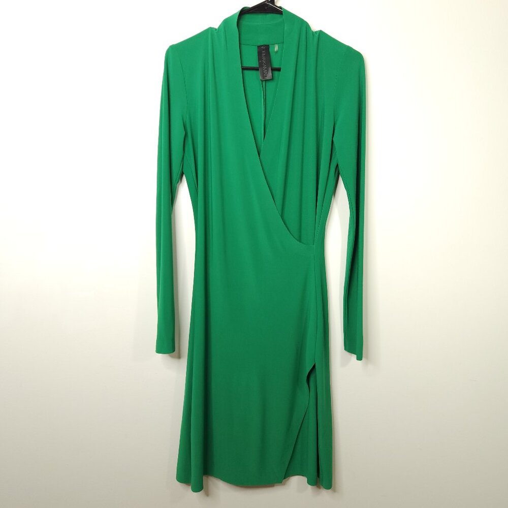 Norma Kamali Vibrant Green Liquid Knit Wrap Dress Long Sleeve Body Con S